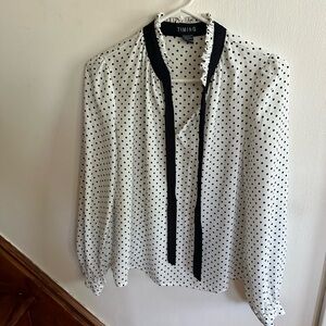Timing Women Blouse Polka Dots With Black Ribbon Detail